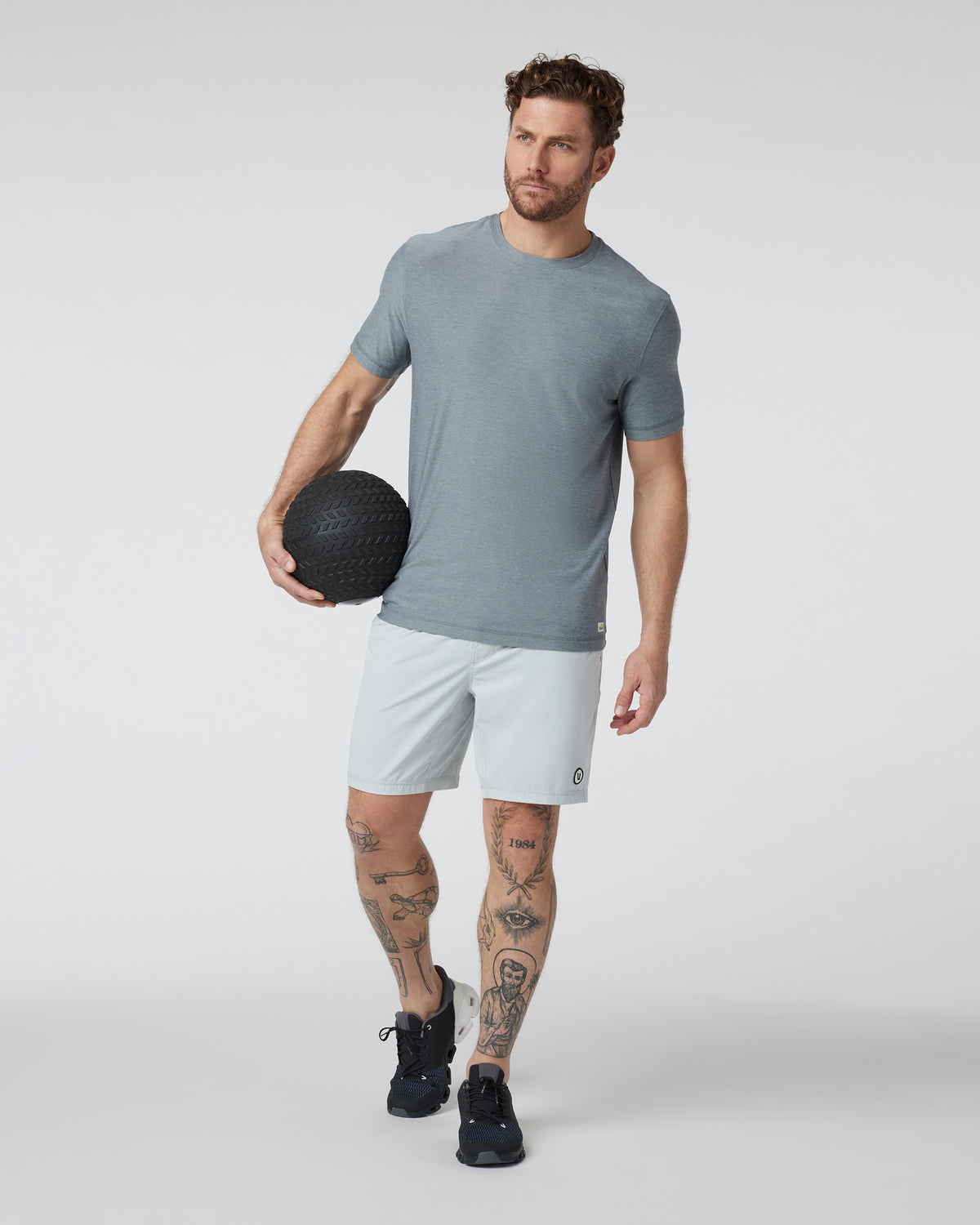 Men Vuori Strato Tech Tee Dusty Blue Heather Workout Shirt