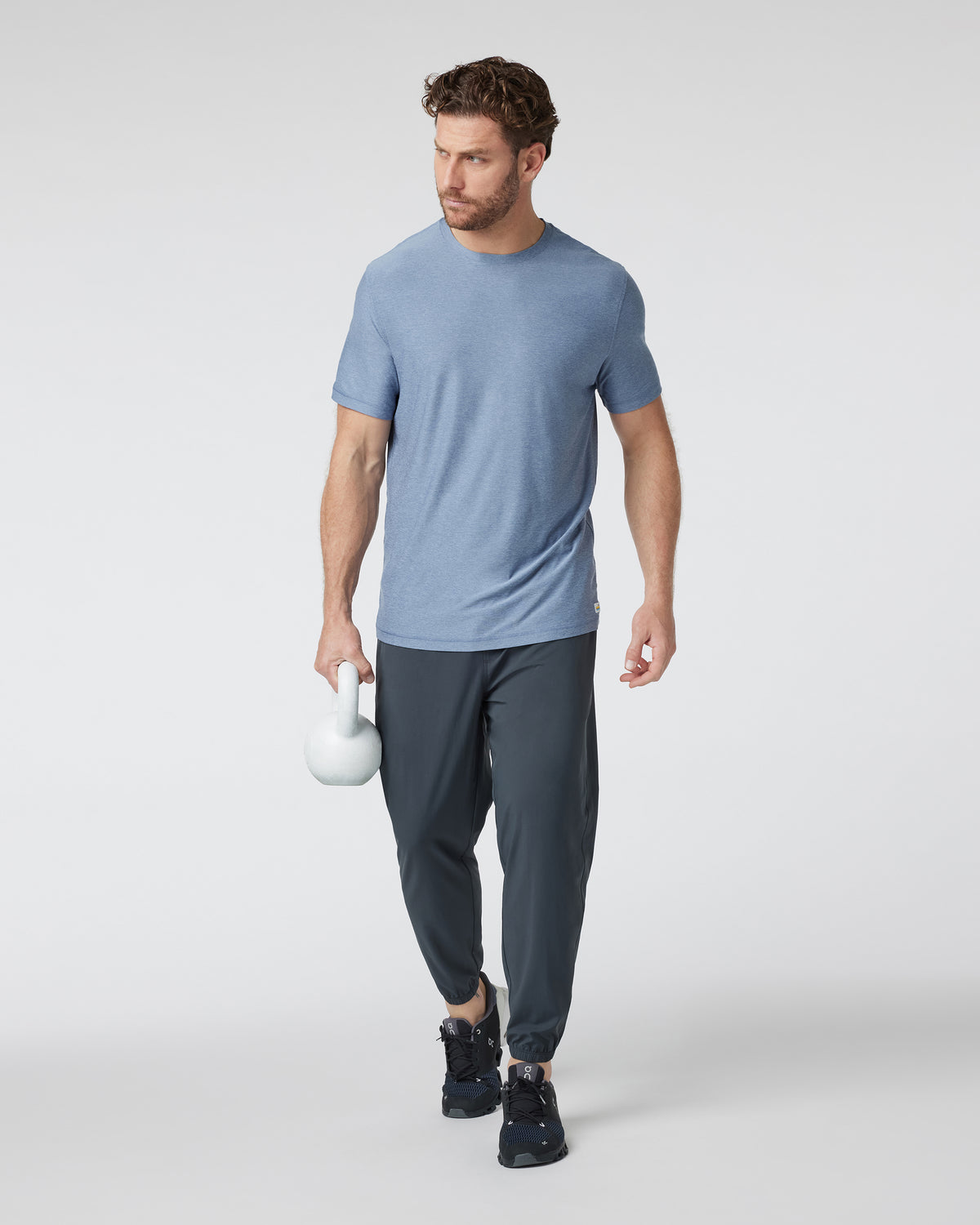 Men Vuori Strato Tech Tee Men's Chambray Heather Workout Shirt