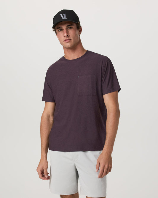 Men Vuori Short Sleeve Strato Pocket Tee - Relaxed Fit Raisin Heather