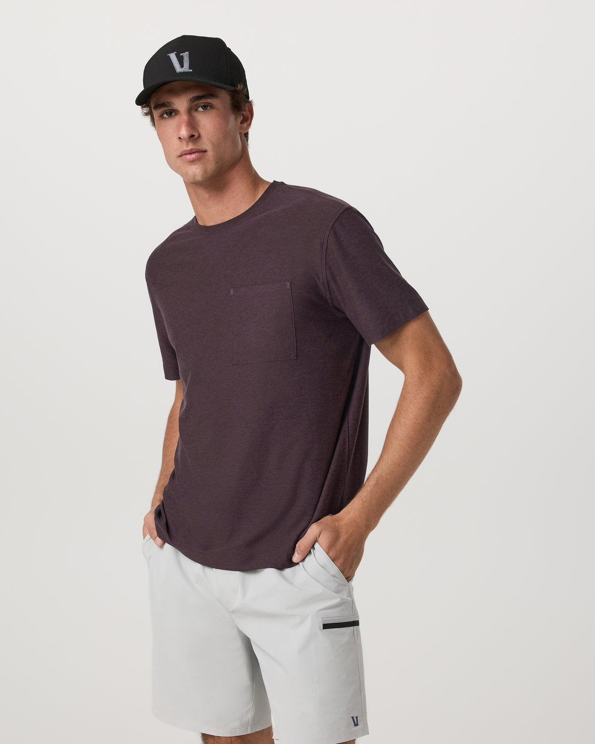 Men Vuori Short Sleeve Strato Pocket Tee - Relaxed Fit Raisin Heather
