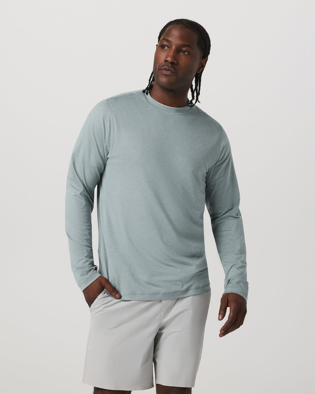 Men Vuori Long Sleeve Ponto Performance Tee Misty Blue Heather