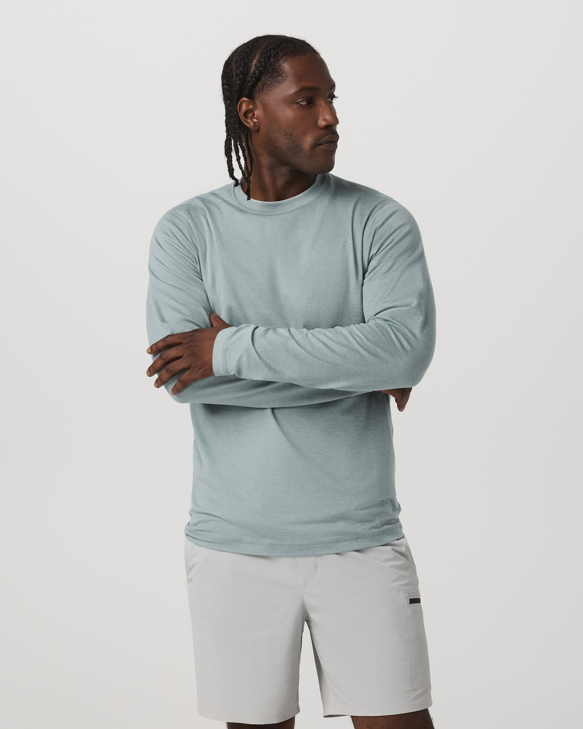 Men Vuori Long Sleeve Ponto Performance Tee Misty Blue Heather