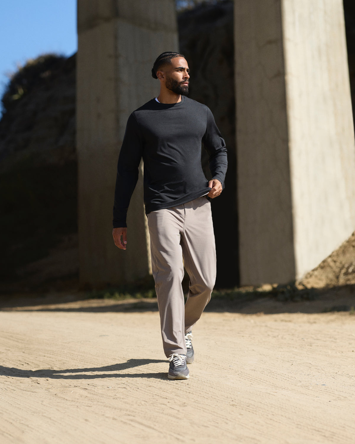 Men Vuori Long Sleeve Ponto Performance Tee Black Heather