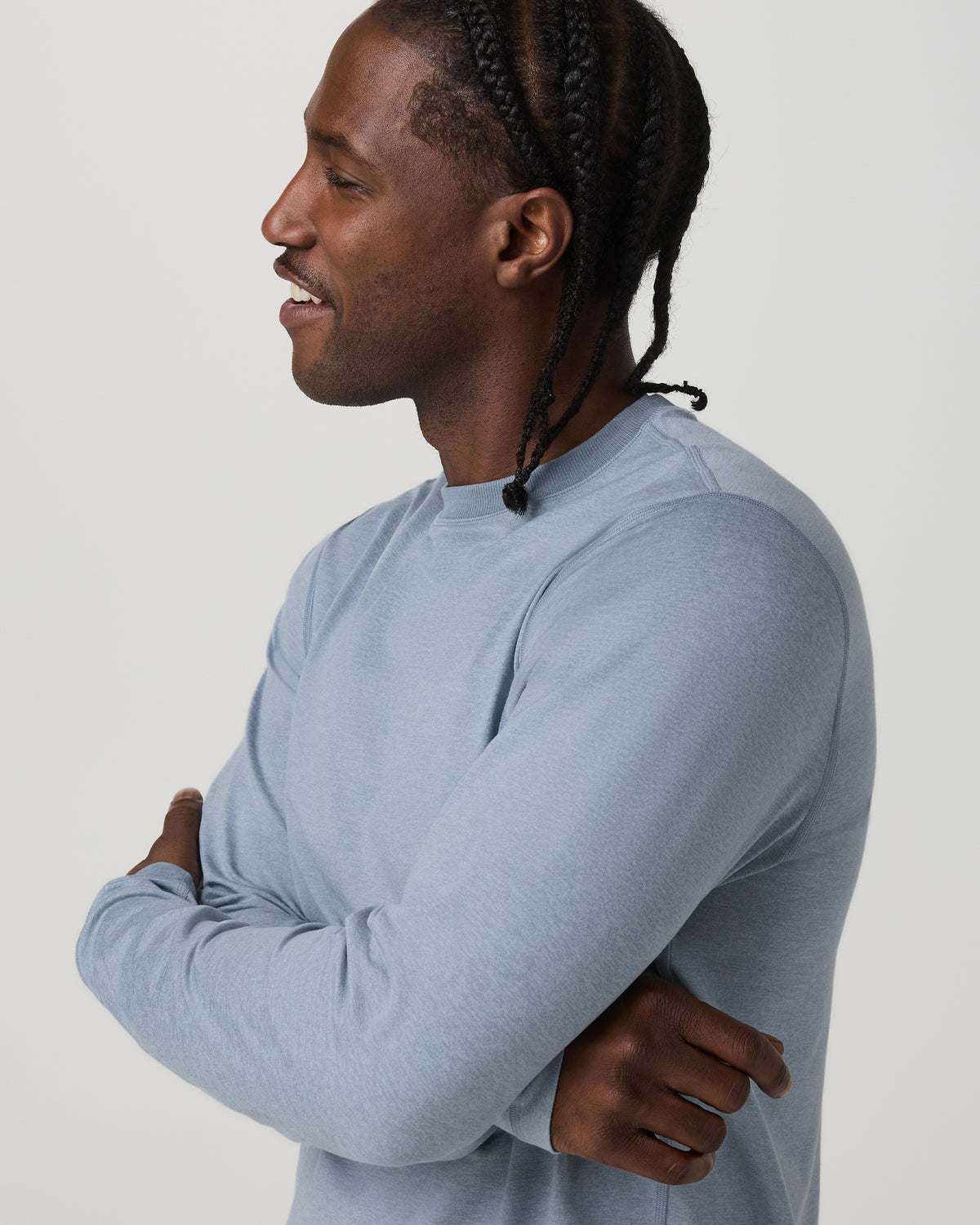 Men Vuori Long Sleeve Ponto Performance Tee Blue Dusk Heather