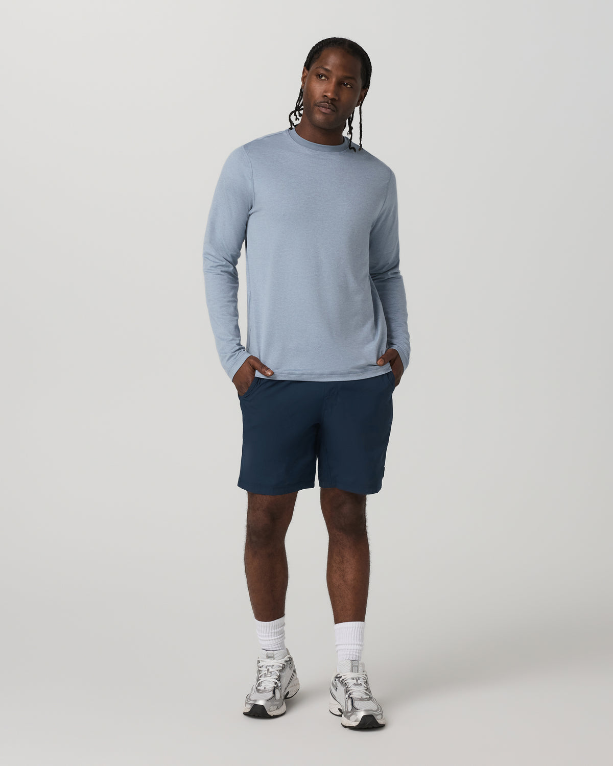 Men Vuori Long Sleeve Ponto Performance Tee Blue Dusk Heather