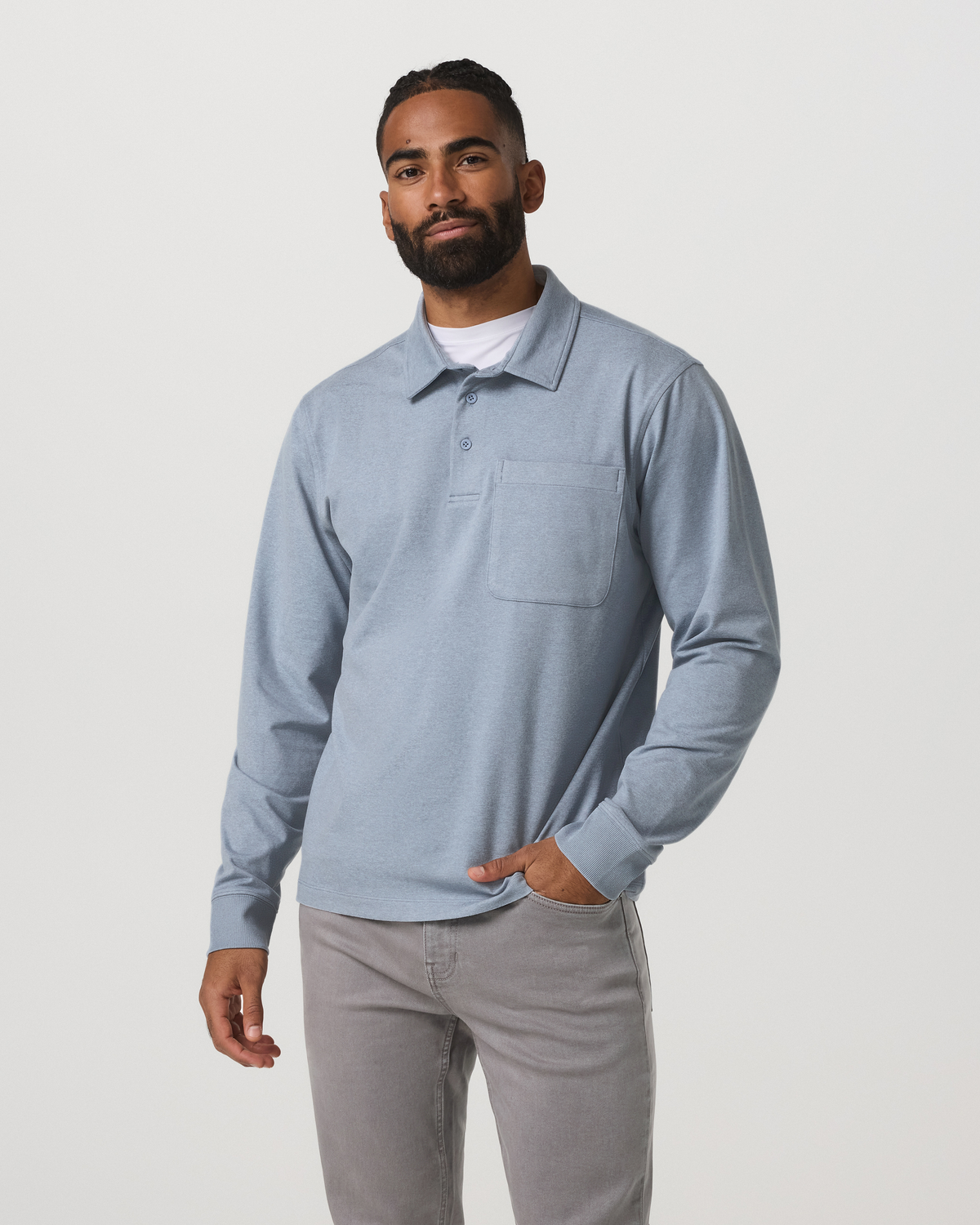 Men Vuori Men's Long Sleeve Coronado Rugby Shirt Blue Dusk Heather