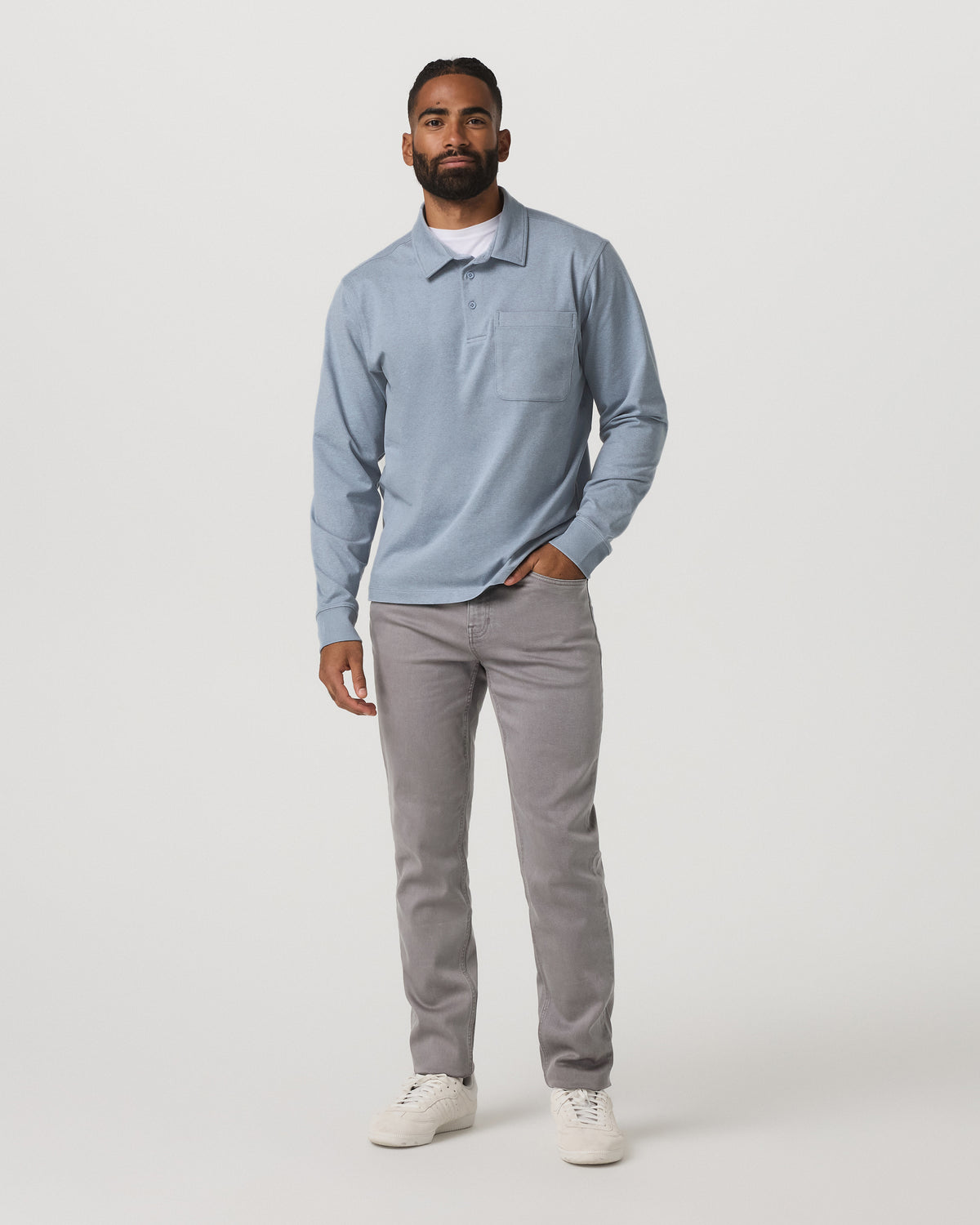 Men Vuori Men's Long Sleeve Coronado Rugby Shirt Blue Dusk Heather