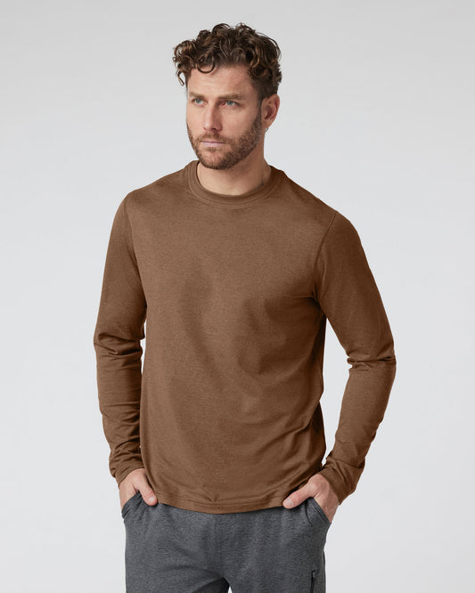 Men Vuori Long Sleeve Ponto Performance Tee Pecan Heather