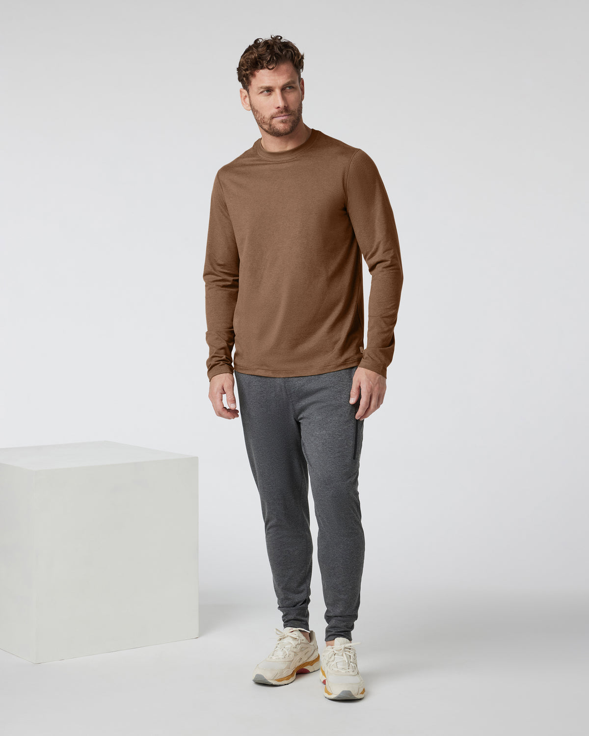 Men Vuori Long Sleeve Ponto Performance Tee Pecan Heather