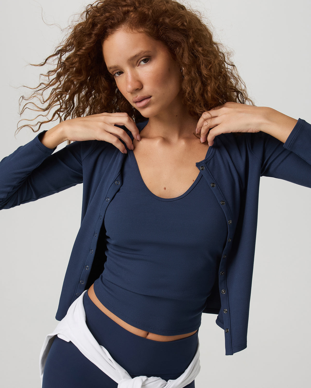 New Vuori Long Sleeve Pose Twin Cardigan Women's Blue Coast Top